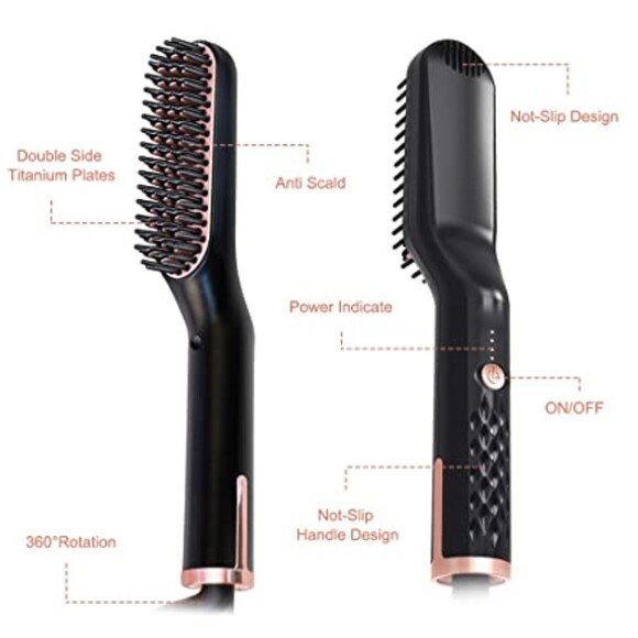 NIB Electric Beard Straightener Brush 3 Heat Settings Ceramic Plates Lightweight - Picture 6 of 10